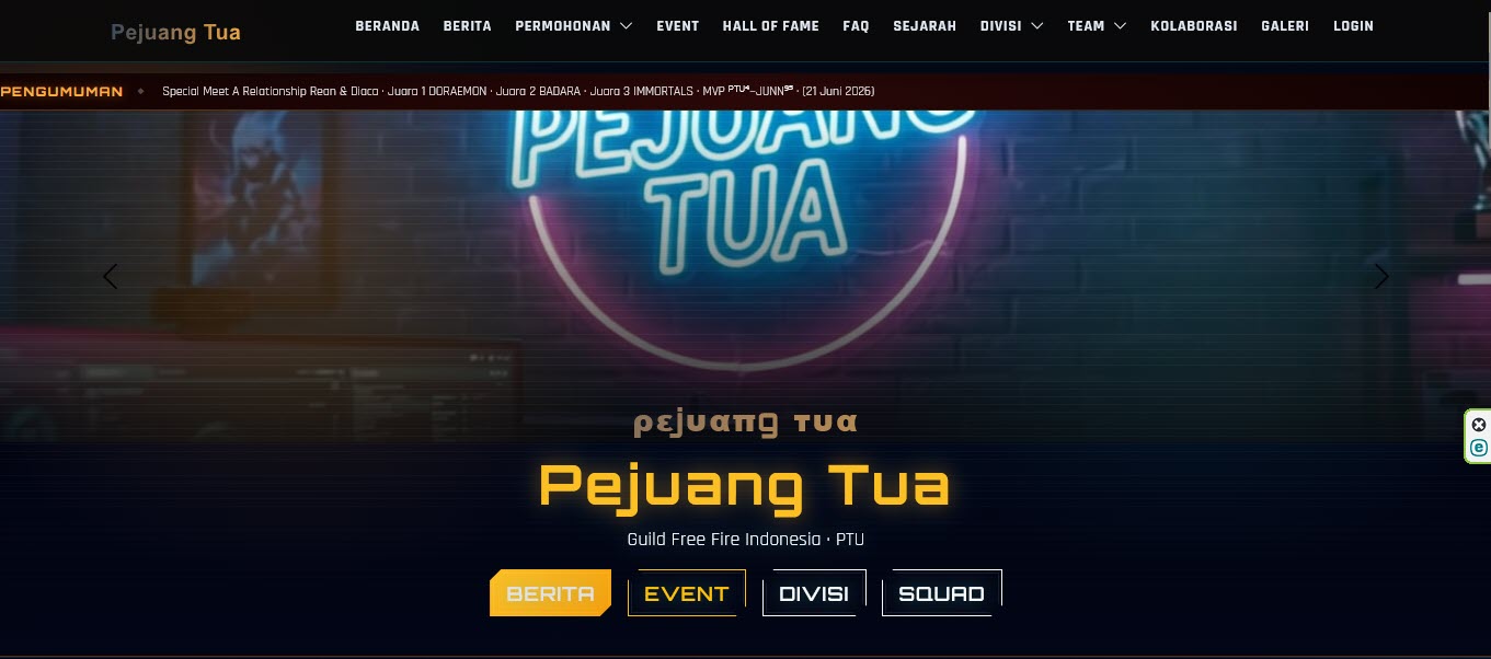 Full Stack Free Fire Clan Website Pejuang Tua